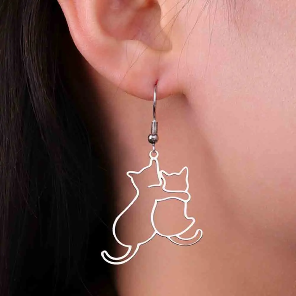 My Shape Hugging Puppy Kitten Necklace for Women Stainless Steel Pendant Chain Animal Cat Dog Jewelry Pets Lovers Gifts