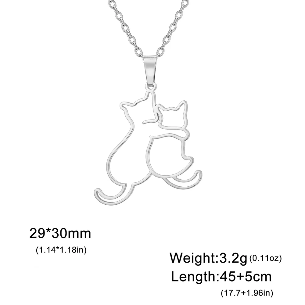 My Shape Hugging Puppy Kitten Necklace for Women Stainless Steel Pendant Chain Animal Cat Dog Jewelry Pets Lovers Gifts
