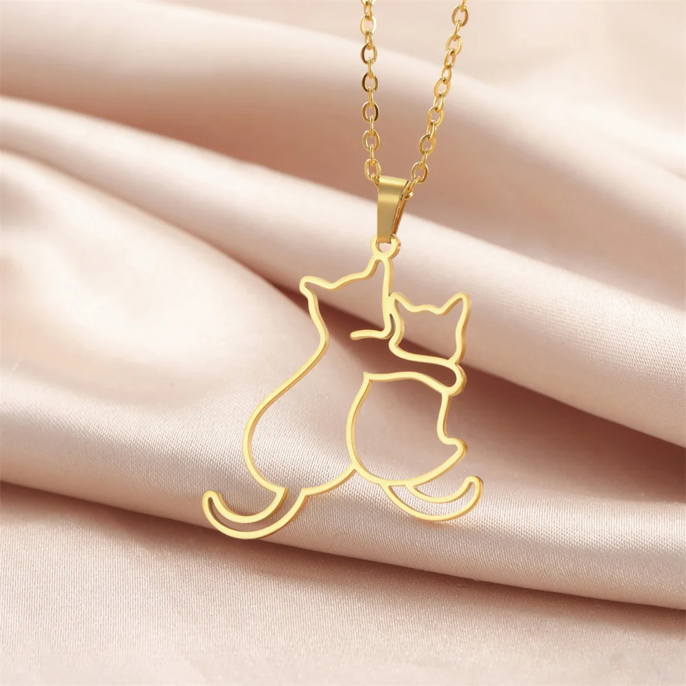 My Shape Hugging Puppy Kitten Necklace for Women Stainless Steel Pendant Chain Animal Cat Dog Jewelry Pets Lovers Gifts