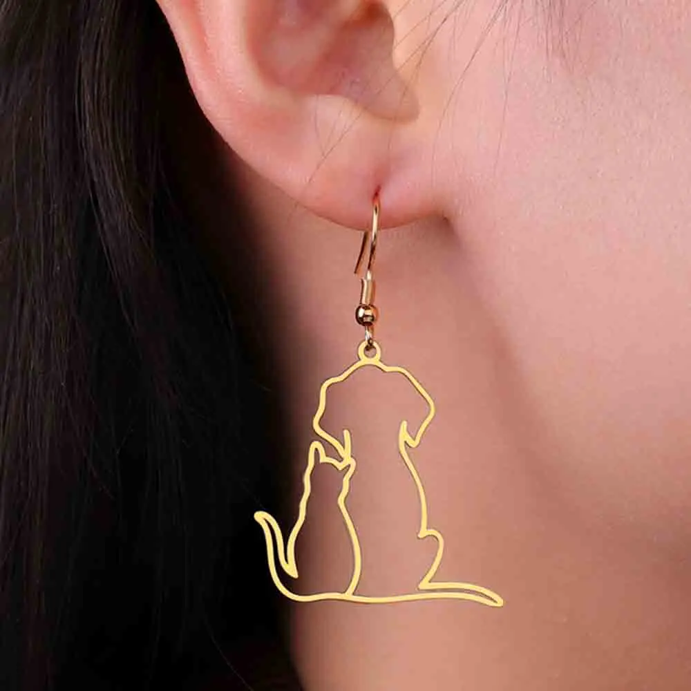 My Shape Hugging Puppy Kitten Necklace for Women Stainless Steel Pendant Chain Animal Cat Dog Jewelry Pets Lovers Gifts