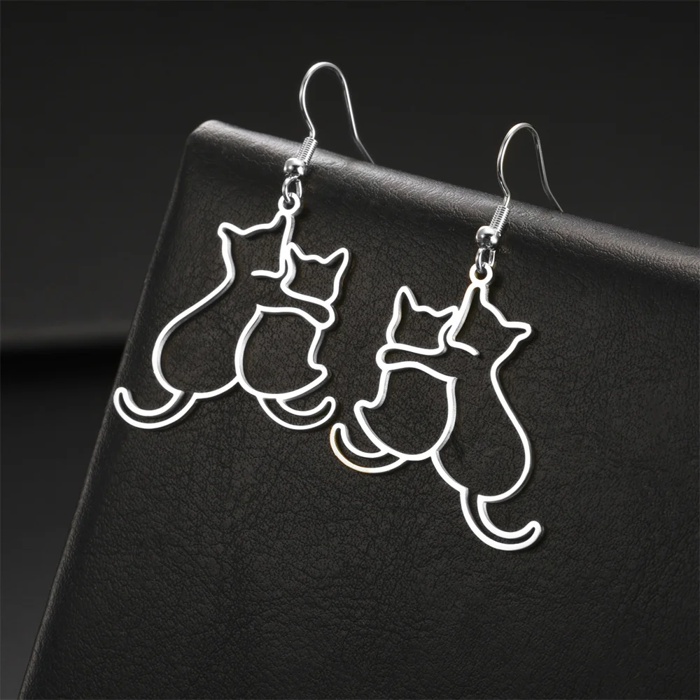 My Shape Hugging Puppy Kitten Necklace for Women Stainless Steel Pendant Chain Animal Cat Dog Jewelry Pets Lovers Gifts