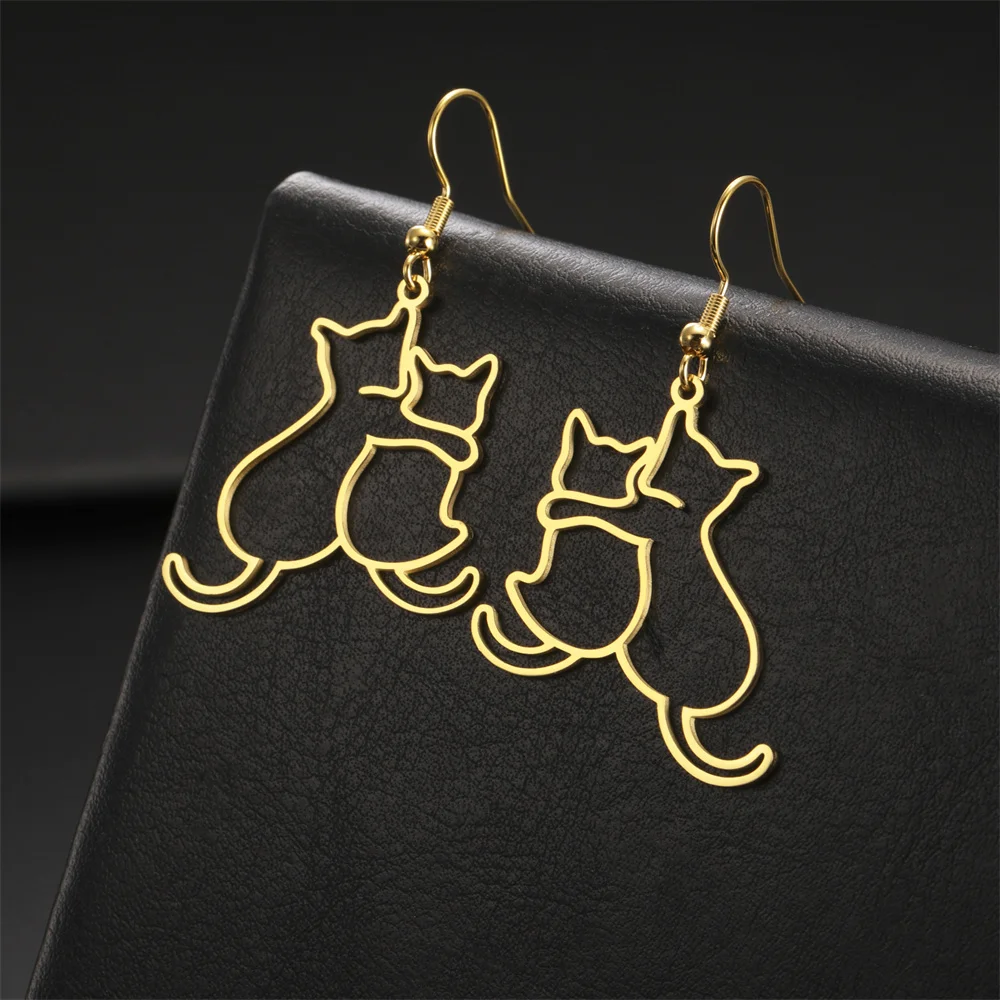 My Shape Hugging Puppy Kitten Necklace for Women Stainless Steel Pendant Chain Animal Cat Dog Jewelry Pets Lovers Gifts