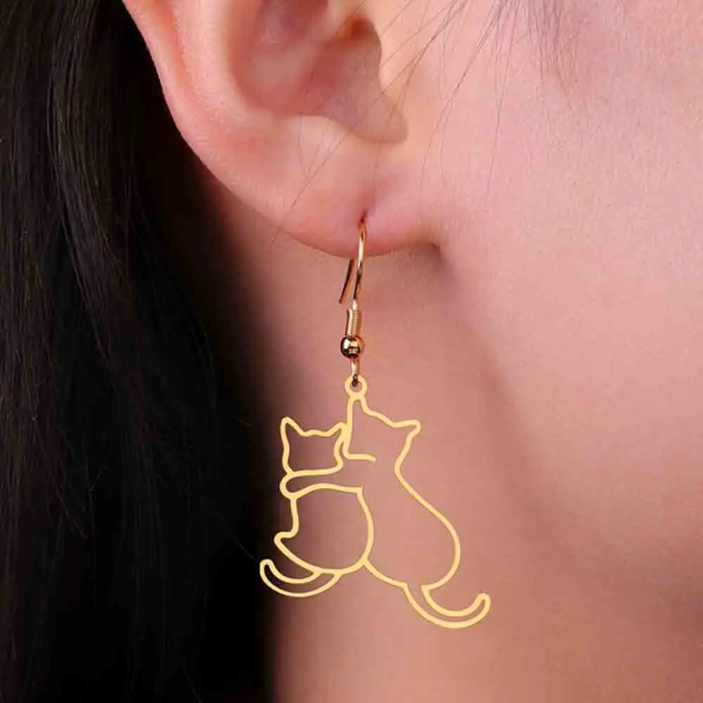My Shape Hugging Puppy Kitten Necklace for Women Stainless Steel Pendant Chain Animal Cat Dog Jewelry Pets Lovers Gifts
