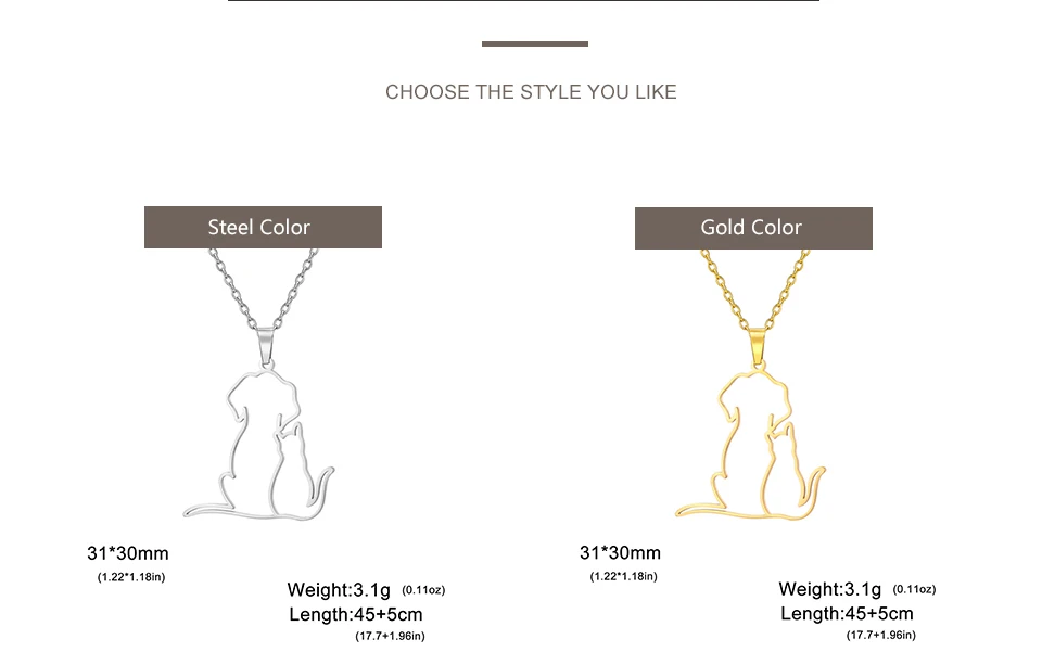 My Shape Hugging Puppy Kitten Necklace for Women Stainless Steel Pendant Chain Animal Cat Dog Jewelry Pets Lovers Gifts