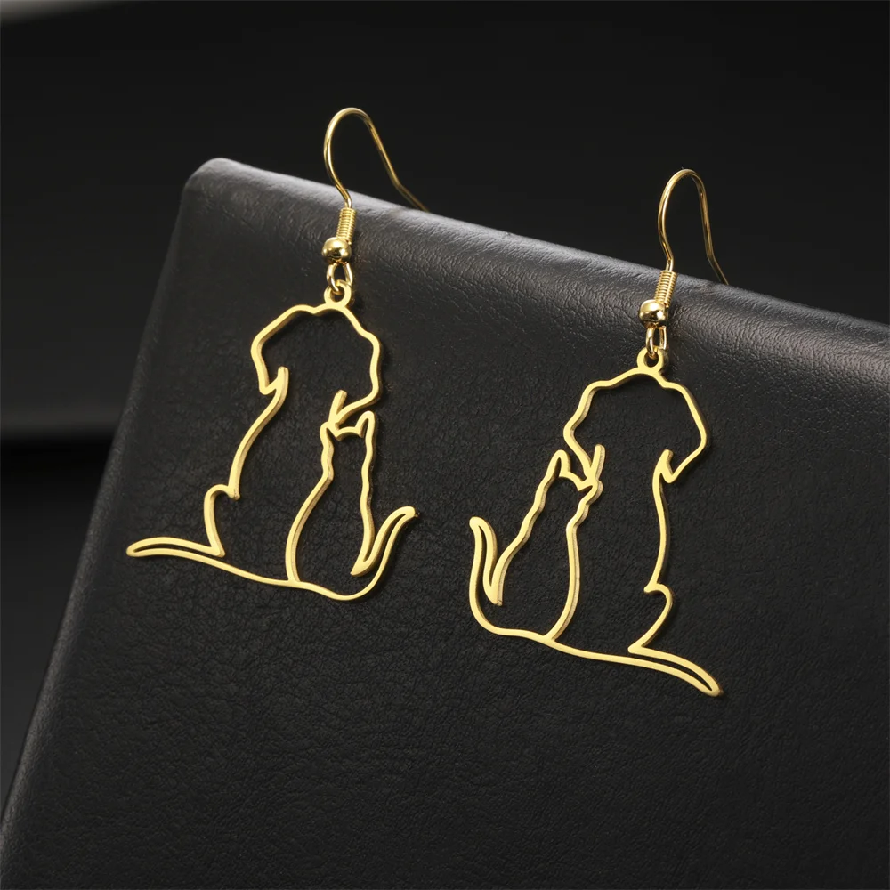 My Shape Hugging Puppy Kitten Necklace for Women Stainless Steel Pendant Chain Animal Cat Dog Jewelry Pets Lovers Gifts