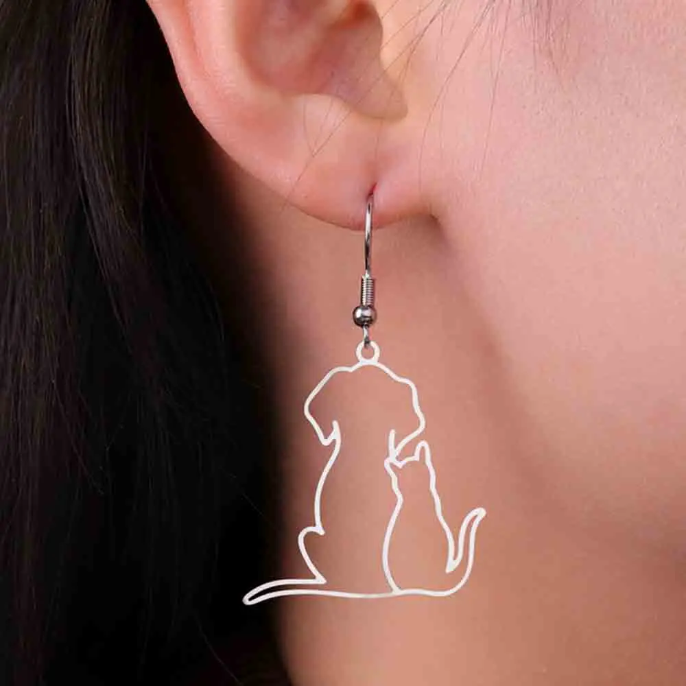 My Shape Hugging Puppy Kitten Necklace for Women Stainless Steel Pendant Chain Animal Cat Dog Jewelry Pets Lovers Gifts
