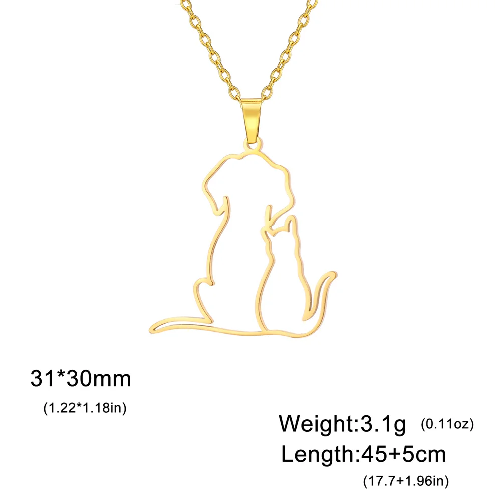 My Shape Hugging Puppy Kitten Necklace for Women Stainless Steel Pendant Chain Animal Cat Dog Jewelry Pets Lovers Gifts