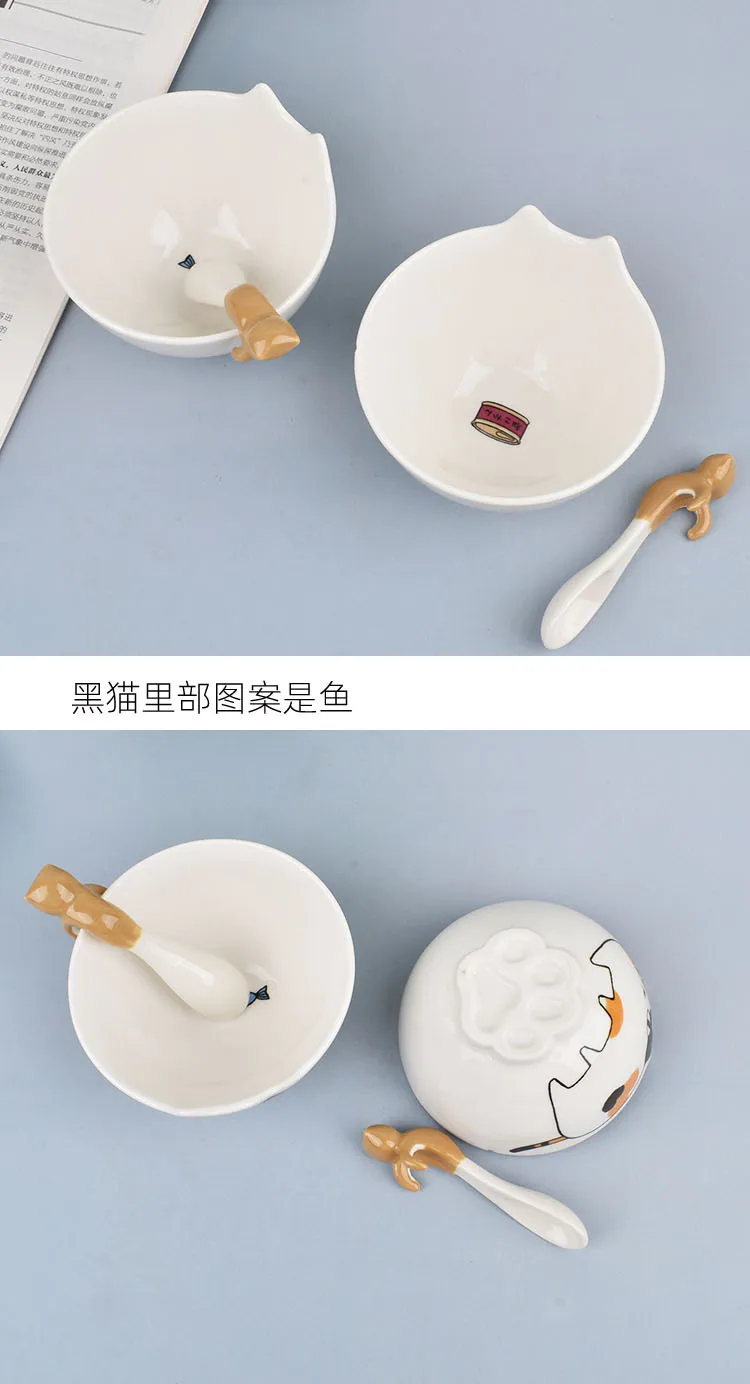 4 Inch Ceramic Bowl Korean Cartoon Cat Bowl Household Rice Bowls Children's Breakfast Tableware Home Kitchen Supplies Dinnerware