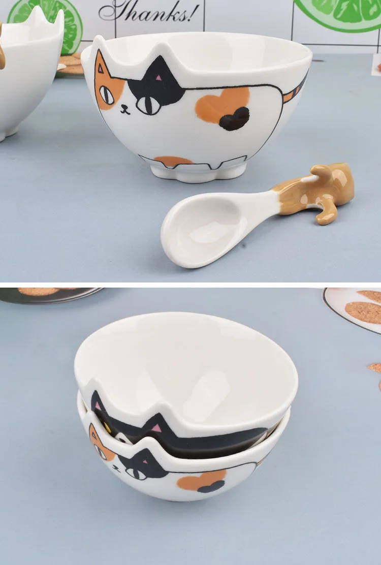 4 Inch Ceramic Bowl Korean Cartoon Cat Bowl Household Rice Bowls Children's Breakfast Tableware Home Kitchen Supplies Dinnerware