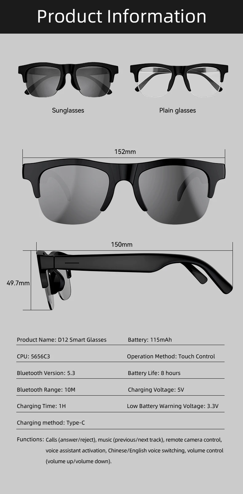 New Smart Glasses 2026 Music Sunglasses Headphones Wireless Bluetooth Call Headset HIFI Audio Glasses For Android