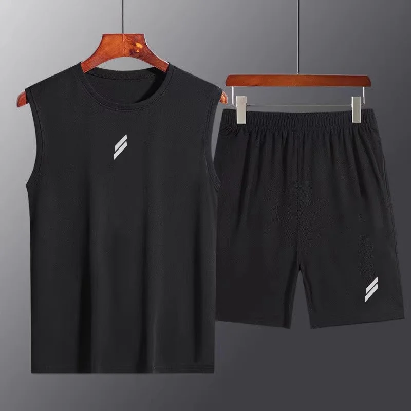 NEW Sport Men Summer Thin Quick Drying Vest+Shorts Man's Set Fitness Running Suit Two-Piece Set Mesh Ventilation Men Tracksuit