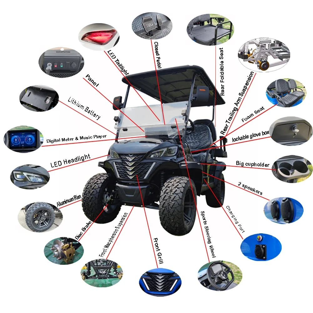 Brand New 2026 New 6 Passenger Lift Electric Golf Cart Practical Lithium Battery Off-Road Club Car 60V/72V Outdoor Hunting Car