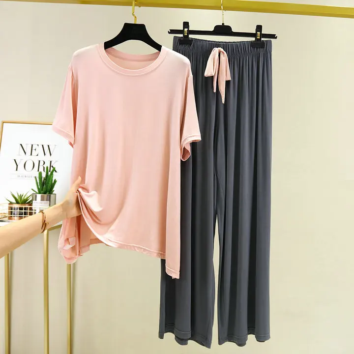 Fdfklak Short-Sleeved Shorts + Trousers Women 3 Pcs Home Suit Summer New Pajamas Modal Nightwear Pyjama Femme Sleeping Clothes