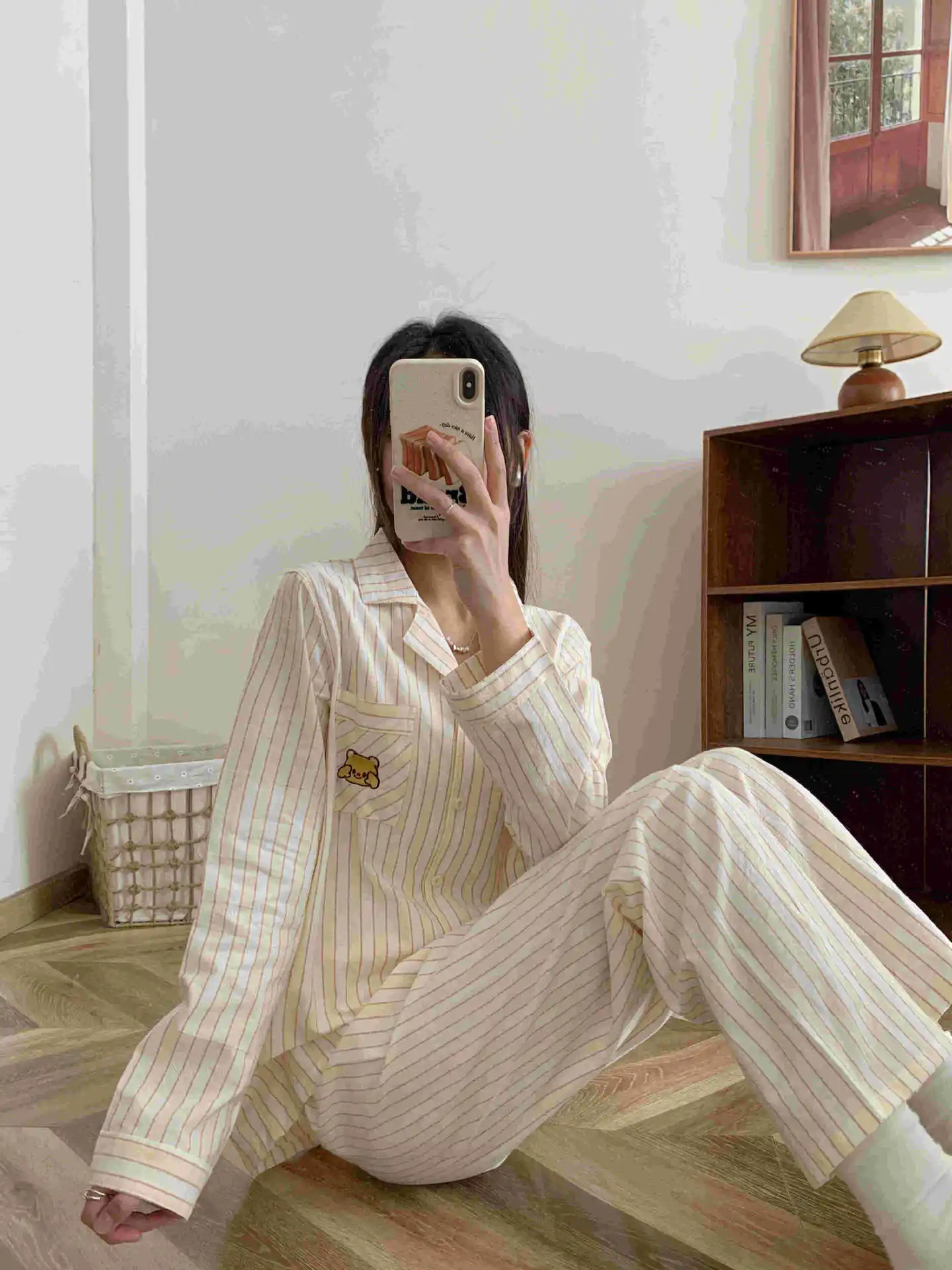 2026 New Spring/Summer Japanese Women's Striped Pajama Set 100% Cotton Long Sleeve Long Pants Two Piece Set Thin Home Clothing