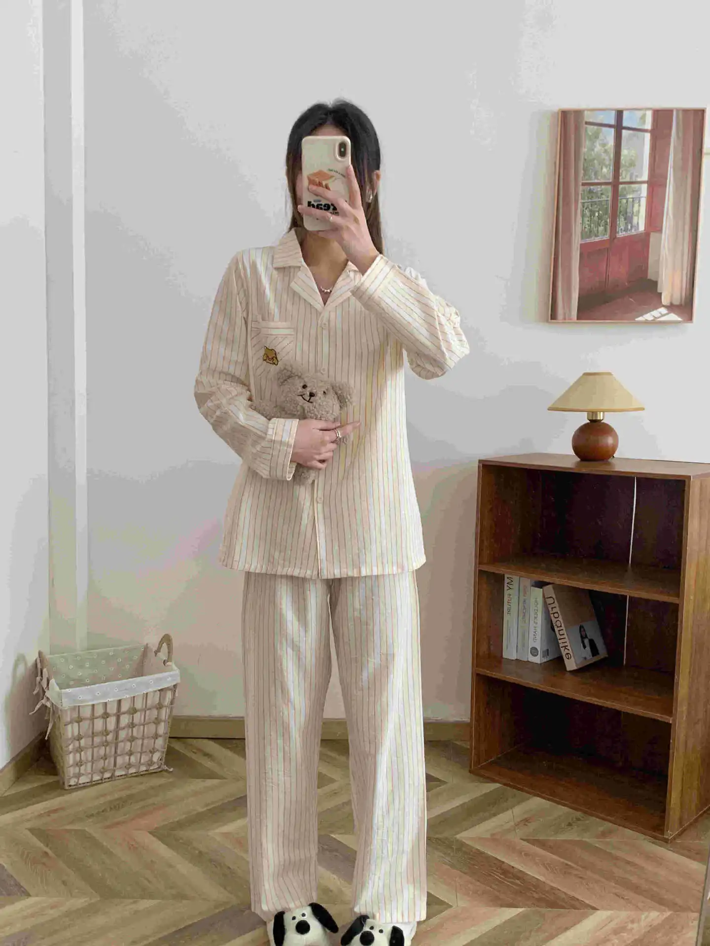 2026 New Spring/Summer Japanese Women's Striped Pajama Set 100% Cotton Long Sleeve Long Pants Two Piece Set Thin Home Clothing