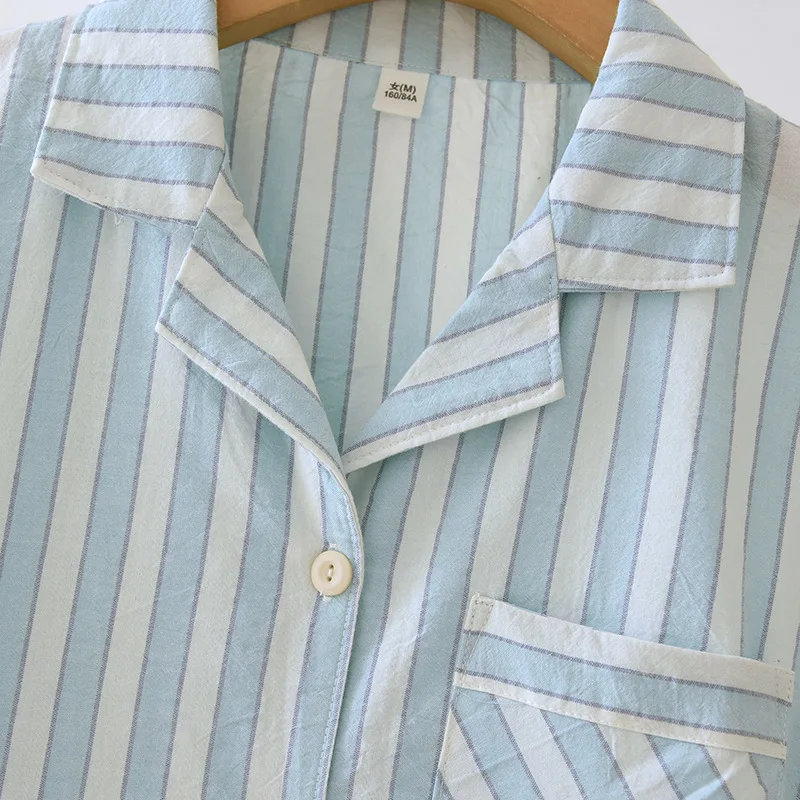 2026 New Spring/Summer Japanese Women's Striped Pajama Set 100% Cotton Long Sleeve Long Pants Two Piece Set Thin Home Clothing