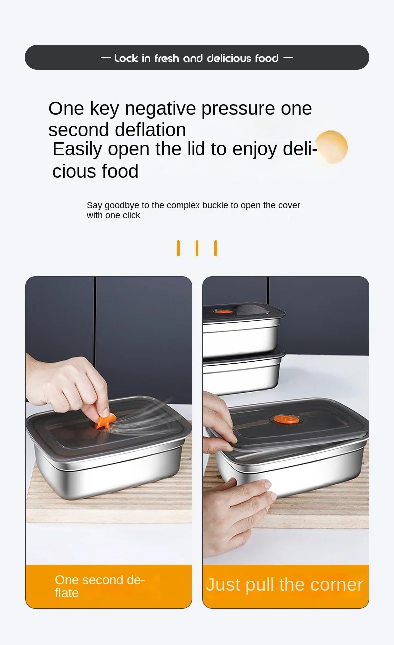304 Stainless Steel Crisper, Lunch Box, Sealed Leak-proof Bento Box, Refrigerator Freezer Storage Box, Camping Lunch Box