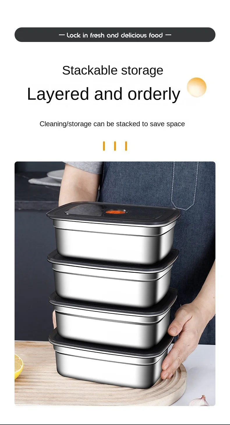304 Stainless Steel Crisper, Lunch Box, Sealed Leak-proof Bento Box, Refrigerator Freezer Storage Box, Camping Lunch Box