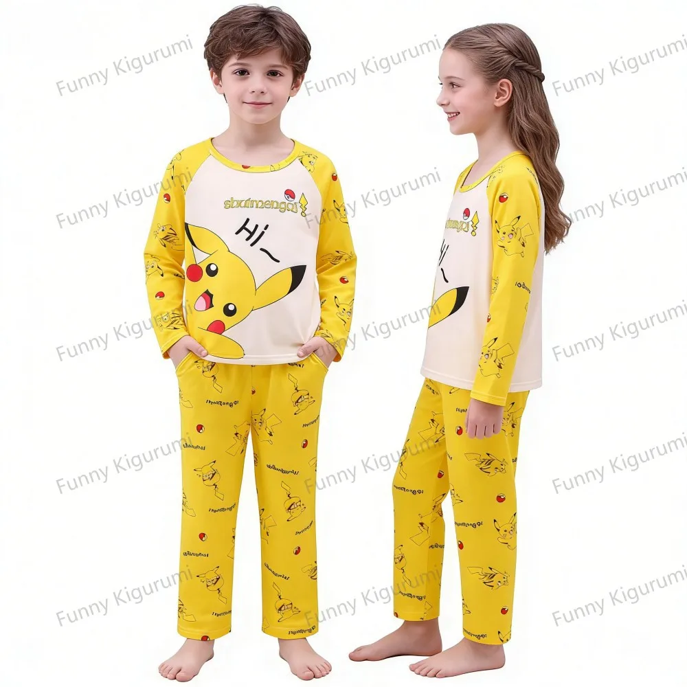 Cartoon Pijamas for Kids 3 to 5 7 9 11 13 Years Clothing Sets Boys Home Wear Girls Full Sleeve Pikachu Pajamas Teen Loungewear