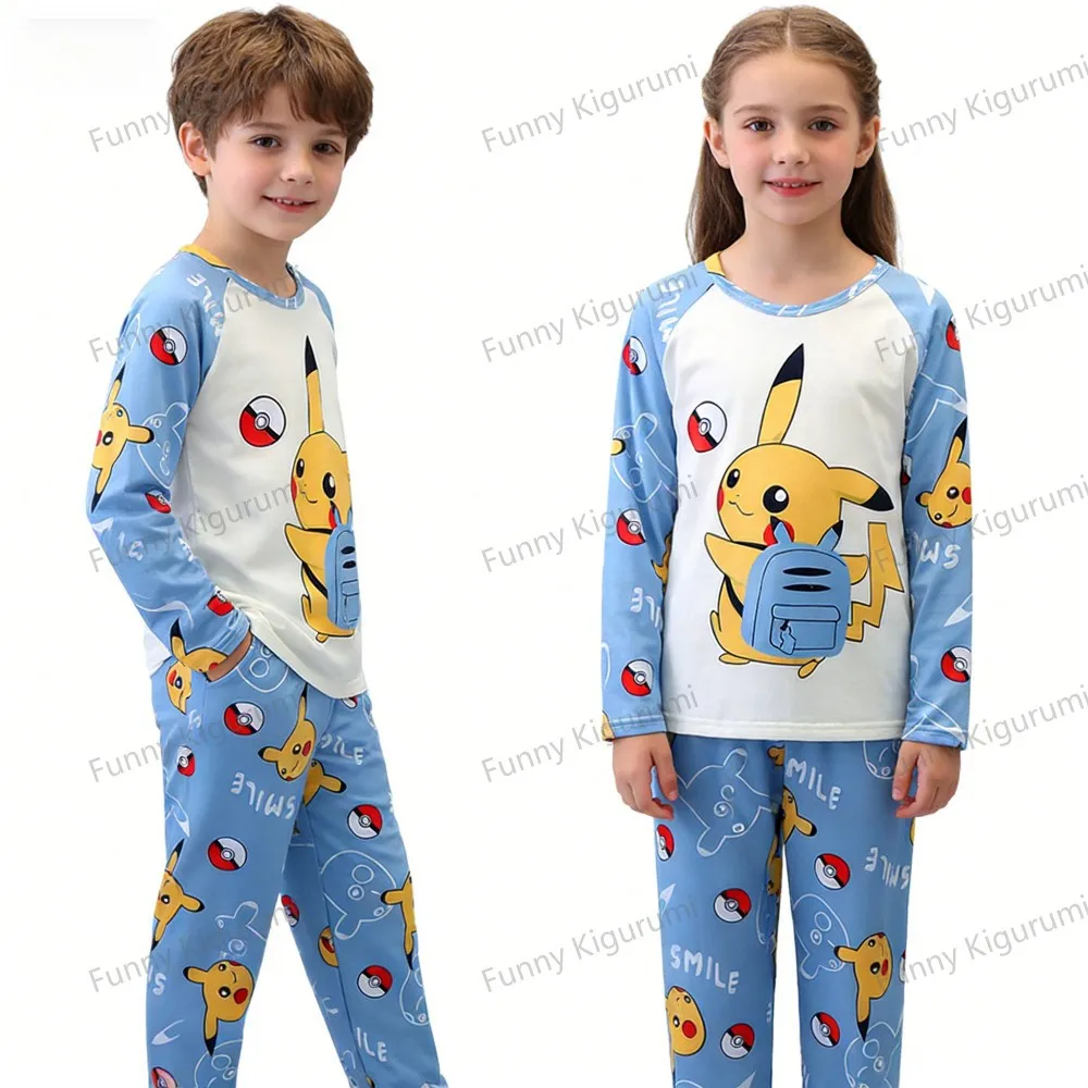Cartoon Pijamas for Kids 3 to 5 7 9 11 13 Years Clothing Sets Boys Home Wear Girls Full Sleeve Pikachu Pajamas Teen Loungewear
