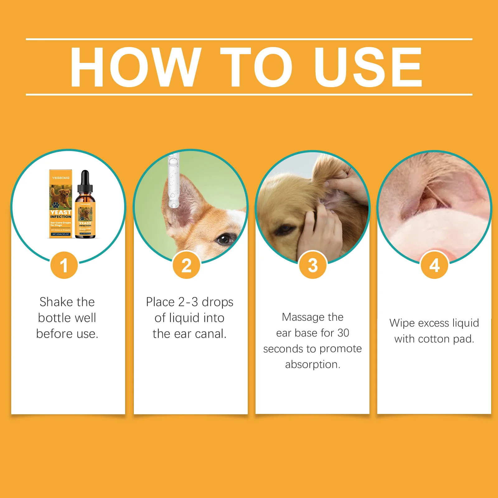 Dog Ear Care Drops Relieve Itching Dandruff Reduce Odor Anti-Fungals Earwax Remover No Irritating Pet Ear Cleaner Liquid 60ml