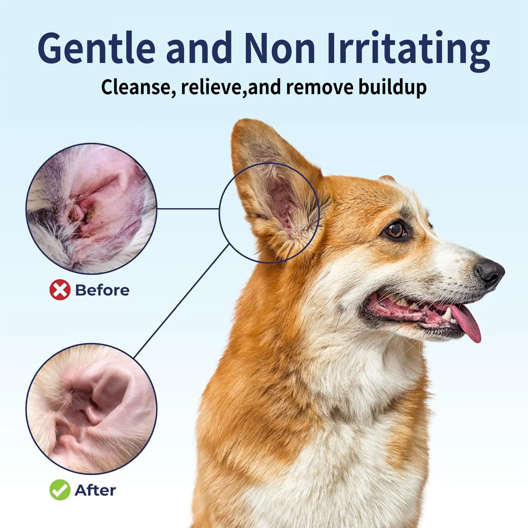 PetClear 60ml Natural Ear Drops - Dogs Cats Ear Care, Mite/Wax/Odor Removal, Itch Relief, No Stinging/Residue, Soft Dropper