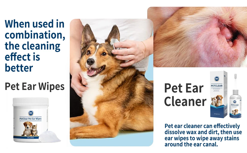 PetClear 60ml Natural Ear Drops - Dogs Cats Ear Care, Mite/Wax/Odor Removal, Itch Relief, No Stinging/Residue, Soft Dropper