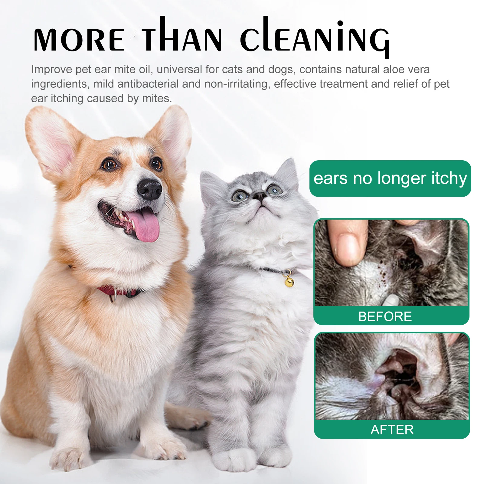 Pet Ear Drops Universal Anti Mites Yeast Ear Wax Remove Relieve Itching Ultra Soft Tip Deodorizing Dogs Cats Ear Care Solution