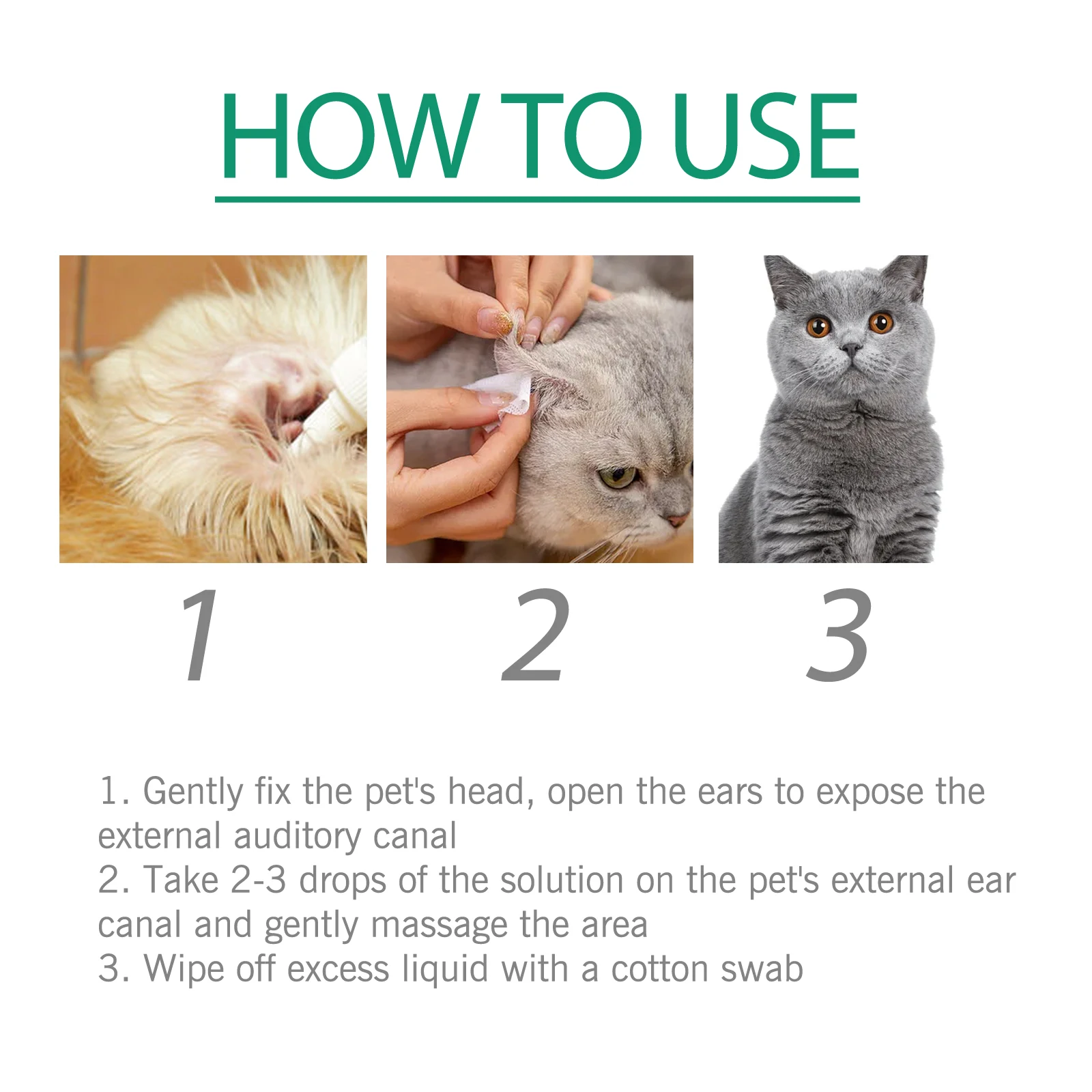 Pet Ear Drops Universal Anti Mites Yeast Ear Wax Remove Relieve Itching Ultra Soft Tip Deodorizing Dogs Cats Ear Care Solution
