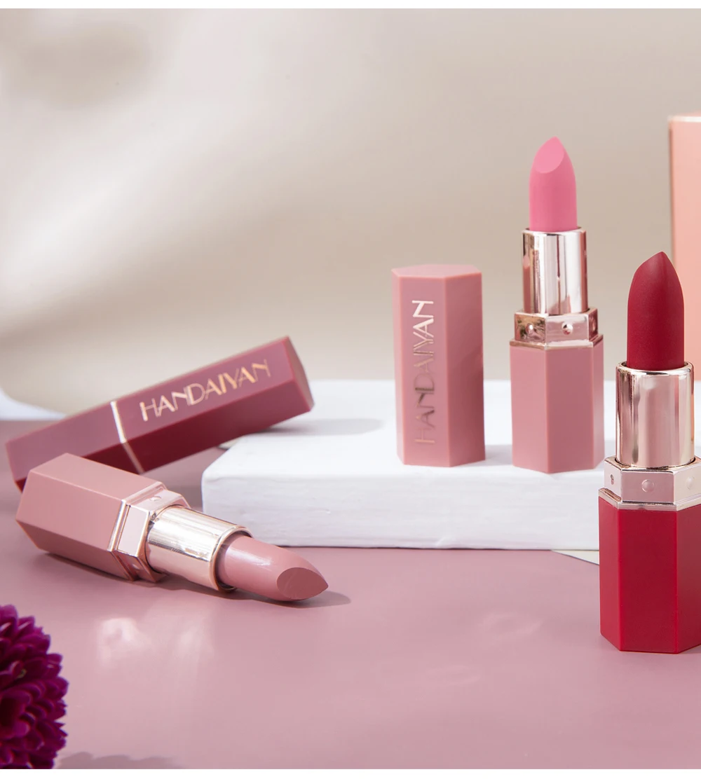 Moisturizing Matte Lipstick 6 Shades Long Lasting Non Transfer Nude Lip Gloss HANDAIYAN Cosmetics For Ladies