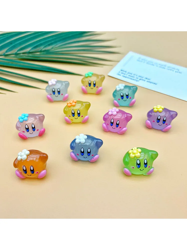 10pcs Star Kirby Action Figure Luminous Kirby accessories Decor DIY Resin Keychain Anime Figure Kids Birthday Xmas Gift Toys