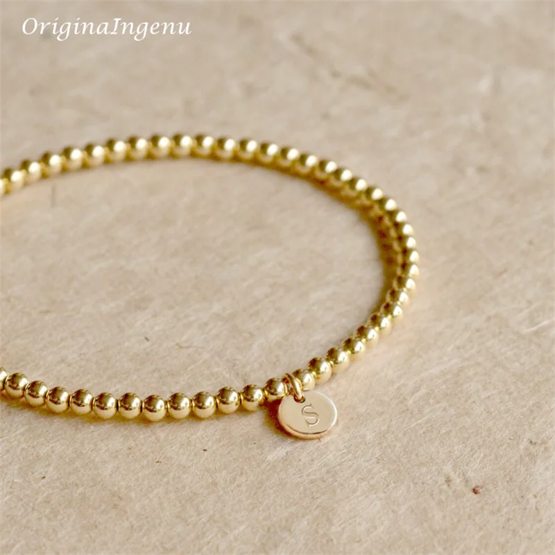 Handmade Gold Beads Bracelet 14K Gold Filled Elastic Bracelet Custom Letter Jewelry Boho Bracelets Vintage Boho Women Jewelry