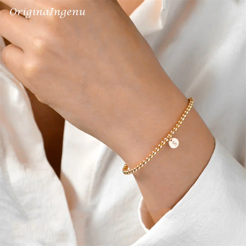 Handmade Gold Beads Bracelet 14K Gold Filled Elastic Bracelet Custom Letter Jewelry Boho Bracelets Vintage Boho Women Jewelry