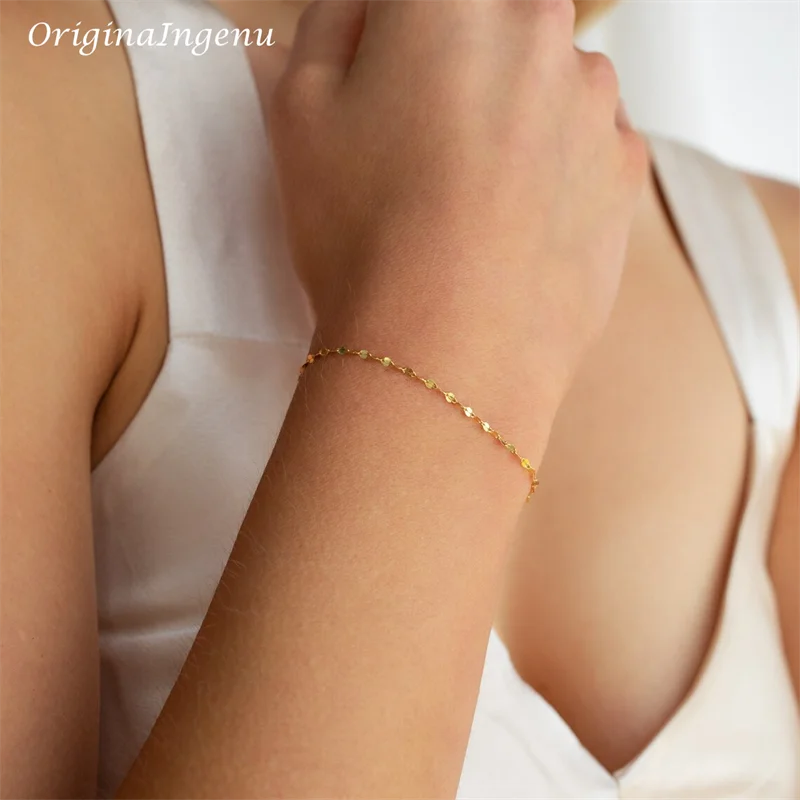 14K Gold Filled Lip Chain Bracelet Minimalist Jewelry Handmade Dainty Mirror Link Chain Bracelet Women Tarnish Resistant Jewelry