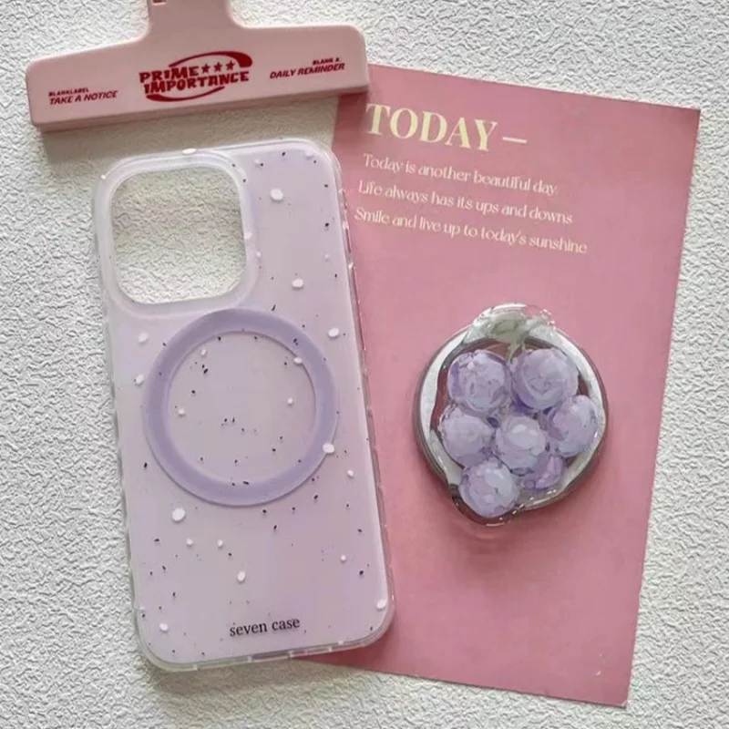 Magnetic grape purple splashed ink phone case with holder For iPhone 11 12 13 14 15 16 17 18 pro max