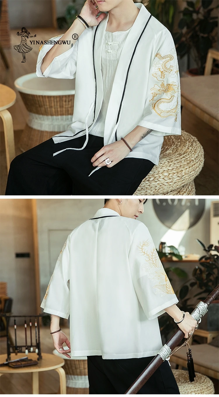 Japanese Kimono Traditional Yukata Kimono Cardigan Men Beach Thin Asian Clothes Japan Kimonos Male Fashion Casual Cardigan Shirt