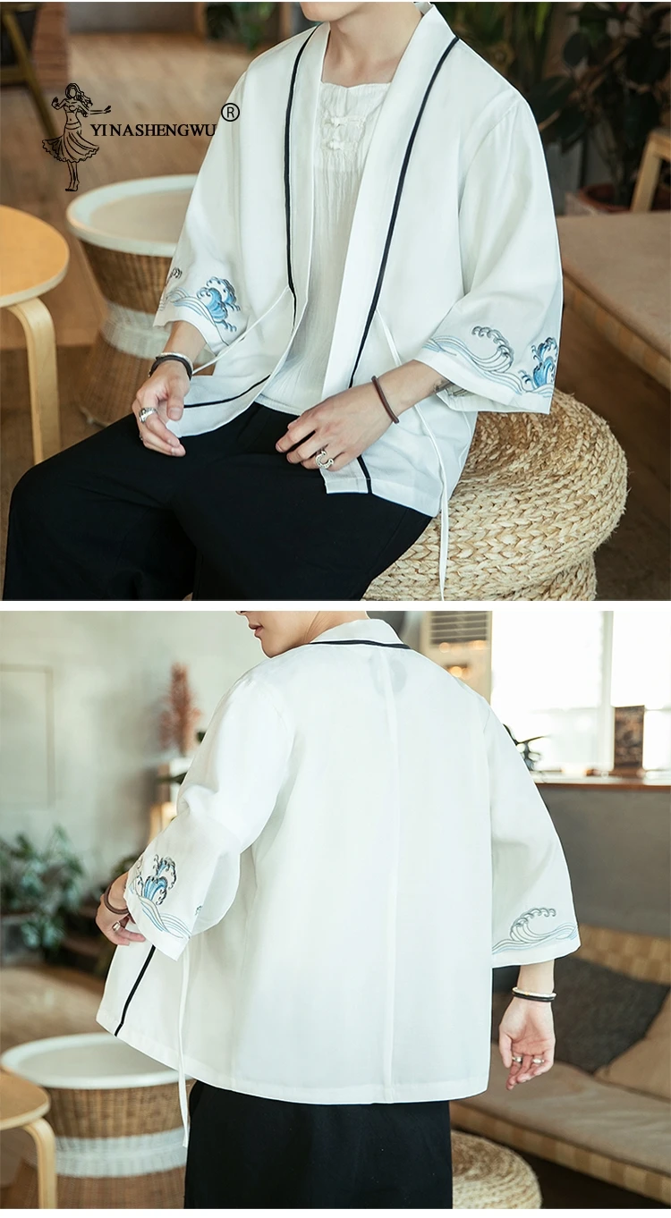 Japanese Kimono Traditional Yukata Kimono Cardigan Men Beach Thin Asian Clothes Japan Kimonos Male Fashion Casual Cardigan Shirt