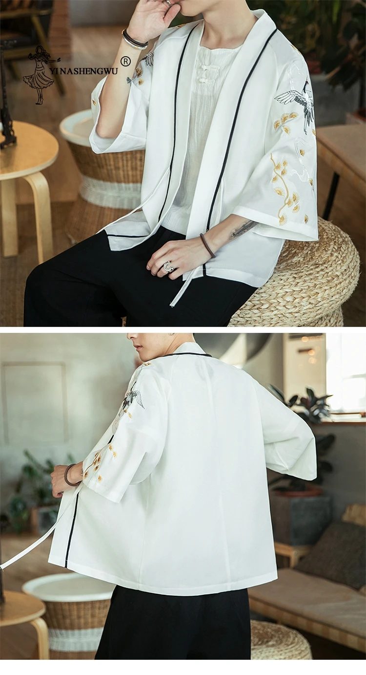Japanese Kimono Traditional Yukata Kimono Cardigan Men Beach Thin Asian Clothes Japan Kimonos Male Fashion Casual Cardigan Shirt