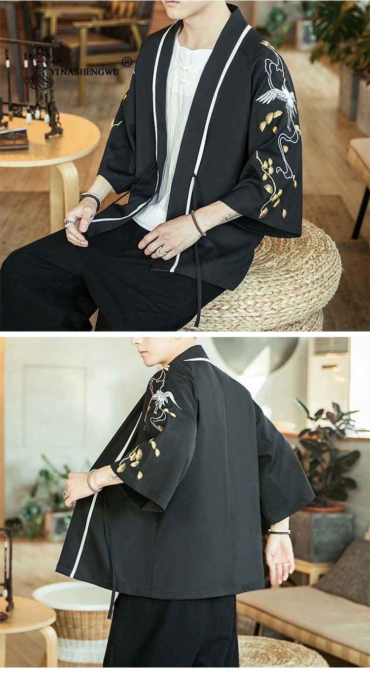 Japanese Kimono Traditional Yukata Kimono Cardigan Men Beach Thin Asian Clothes Japan Kimonos Male Fashion Casual Cardigan Shirt