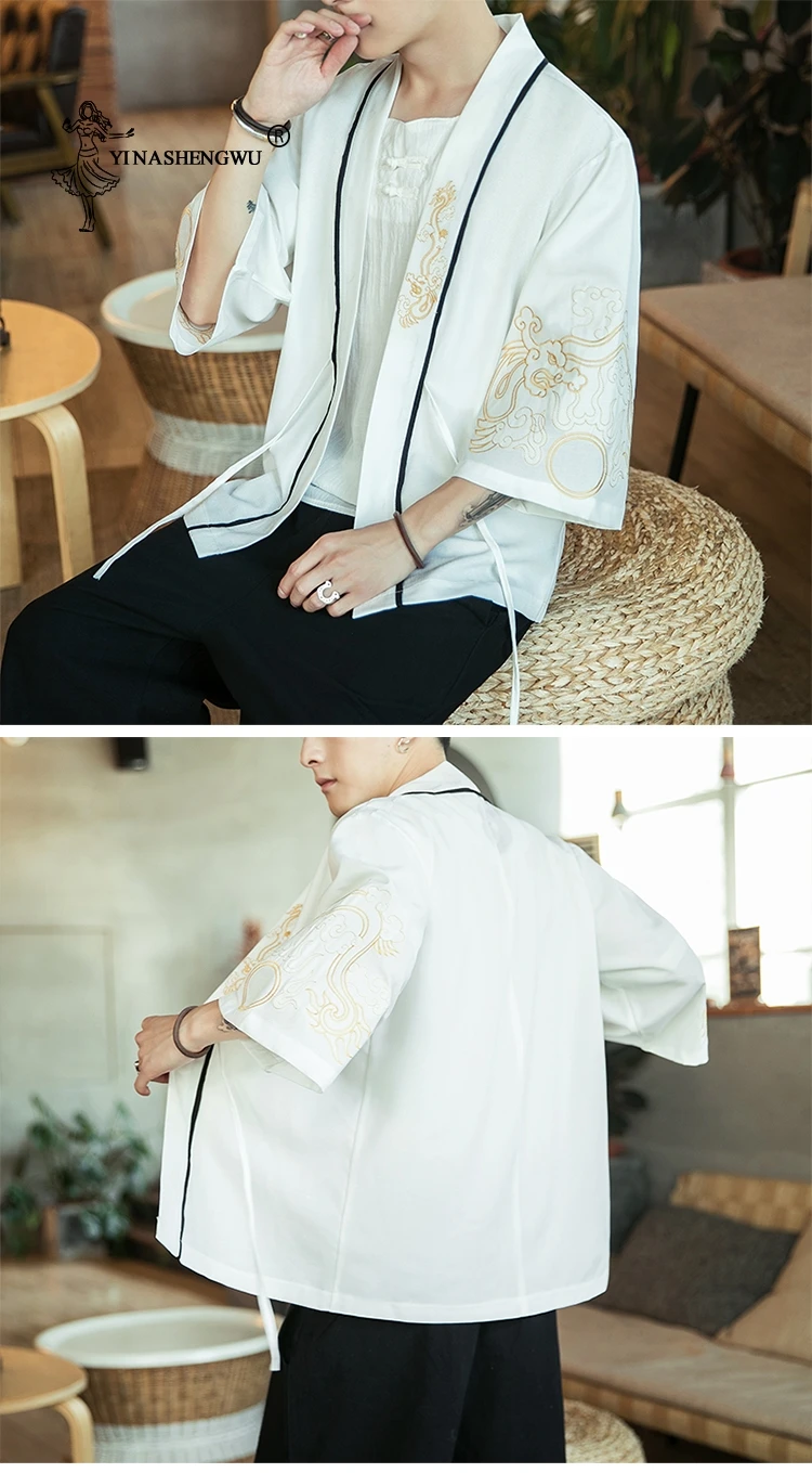 Japanese Kimono Traditional Yukata Kimono Cardigan Men Beach Thin Asian Clothes Japan Kimonos Male Fashion Casual Cardigan Shirt