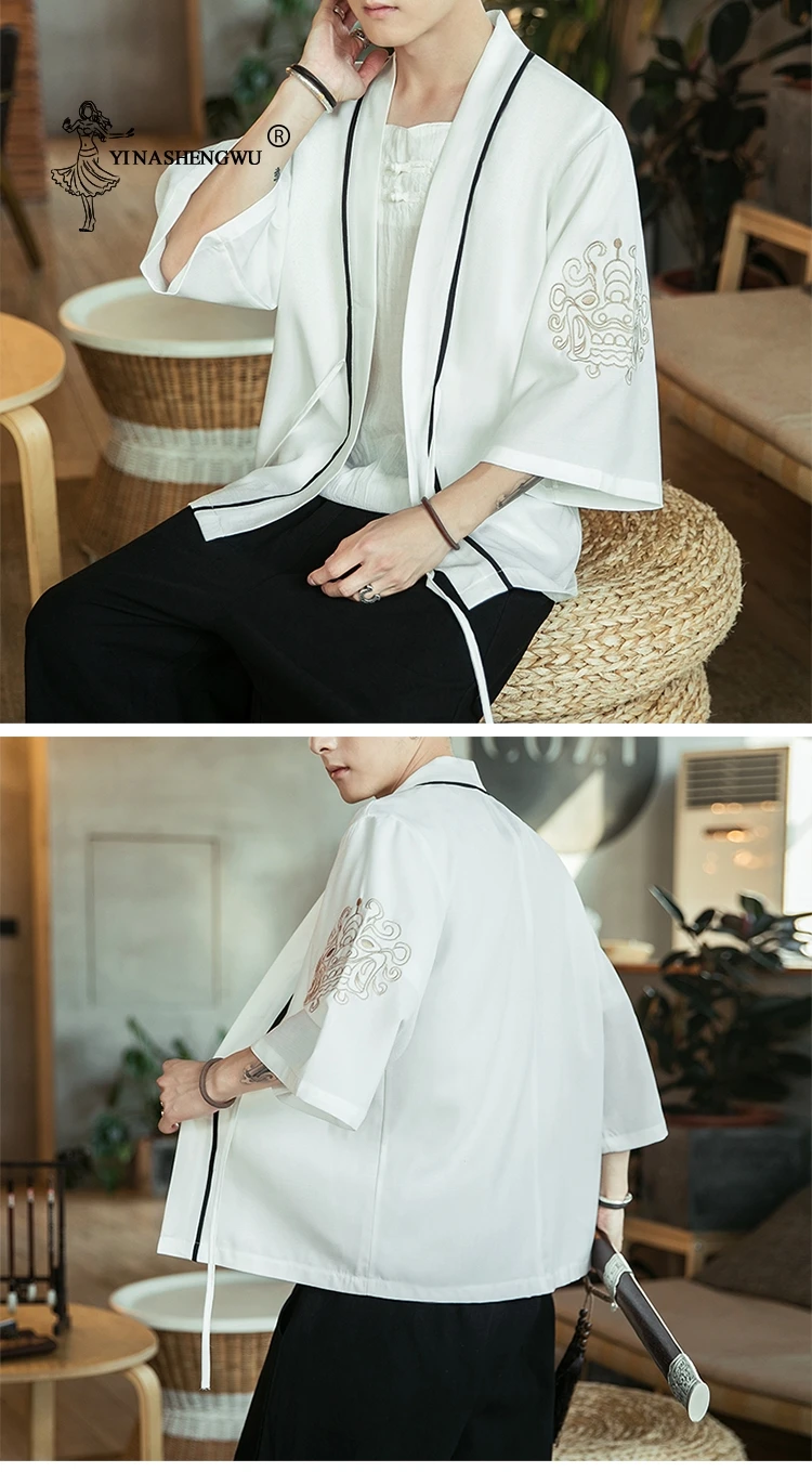 Japanese Kimono Traditional Yukata Kimono Cardigan Men Beach Thin Asian Clothes Japan Kimonos Male Fashion Casual Cardigan Shirt