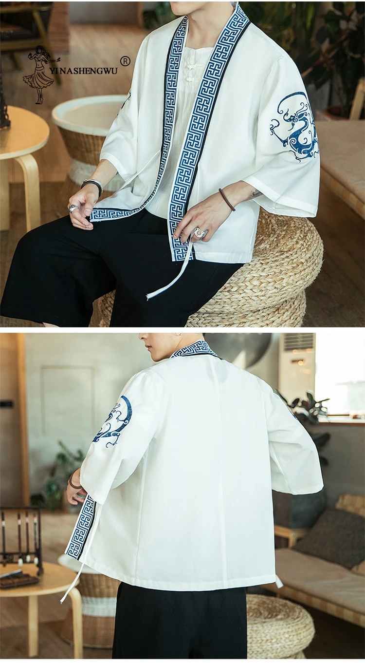 Japanese Kimono Traditional Yukata Kimono Cardigan Men Beach Thin Asian Clothes Japan Kimonos Male Fashion Casual Cardigan Shirt