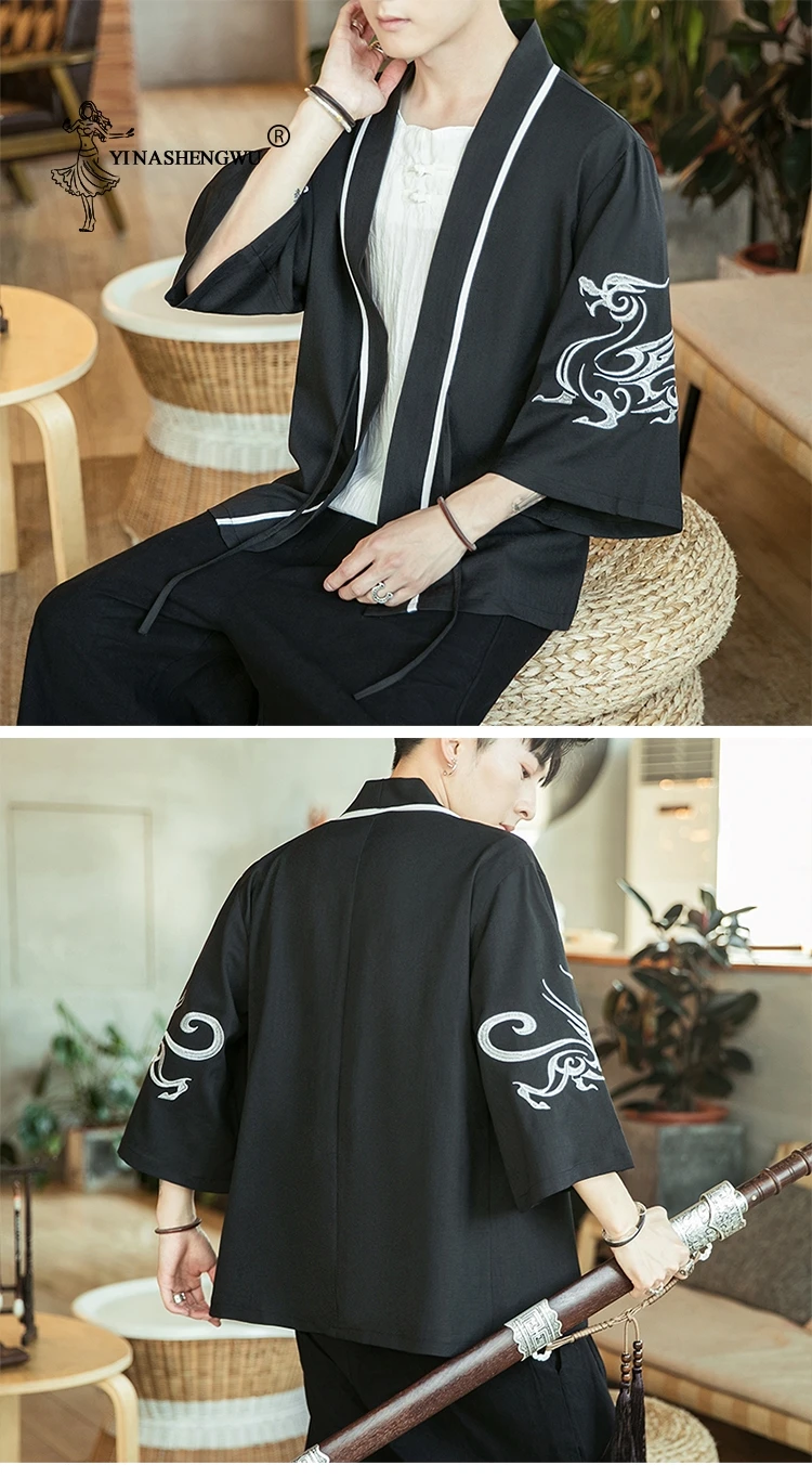 Japanese Kimono Traditional Yukata Kimono Cardigan Men Beach Thin Asian Clothes Japan Kimonos Male Fashion Casual Cardigan Shirt