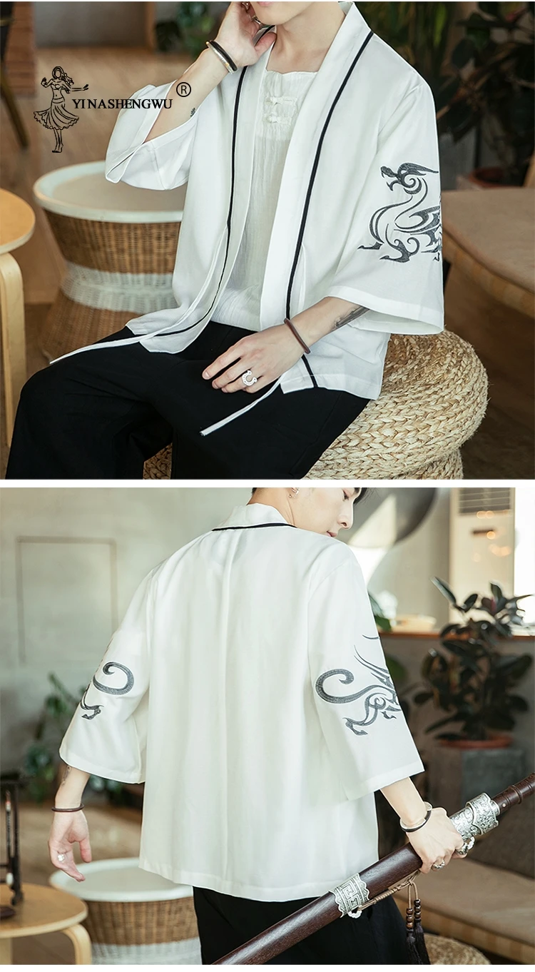 Japanese Kimono Traditional Yukata Kimono Cardigan Men Beach Thin Asian Clothes Japan Kimonos Male Fashion Casual Cardigan Shirt