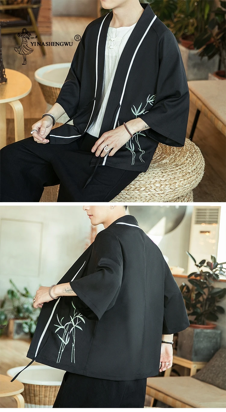 Japanese Kimono Traditional Yukata Kimono Cardigan Men Beach Thin Asian Clothes Japan Kimonos Male Fashion Casual Cardigan Shirt