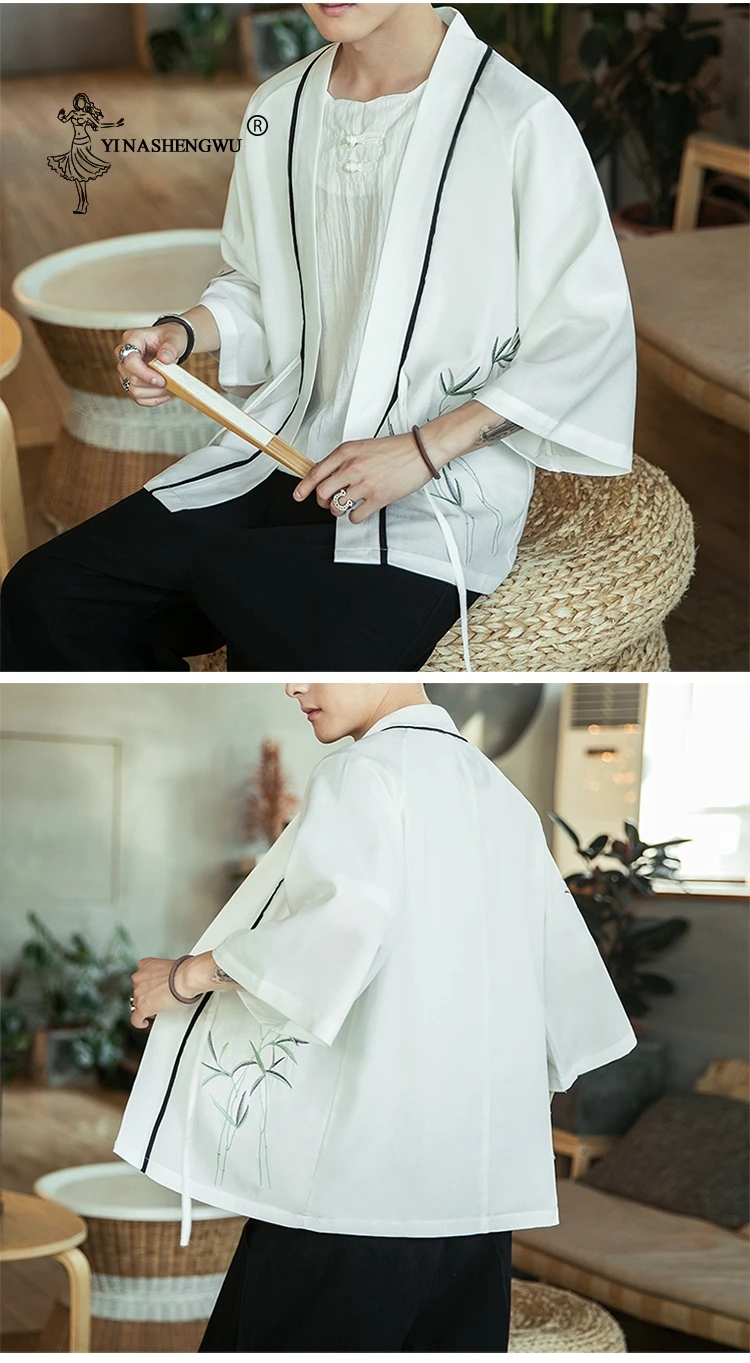 Japanese Kimono Traditional Yukata Kimono Cardigan Men Beach Thin Asian Clothes Japan Kimonos Male Fashion Casual Cardigan Shirt