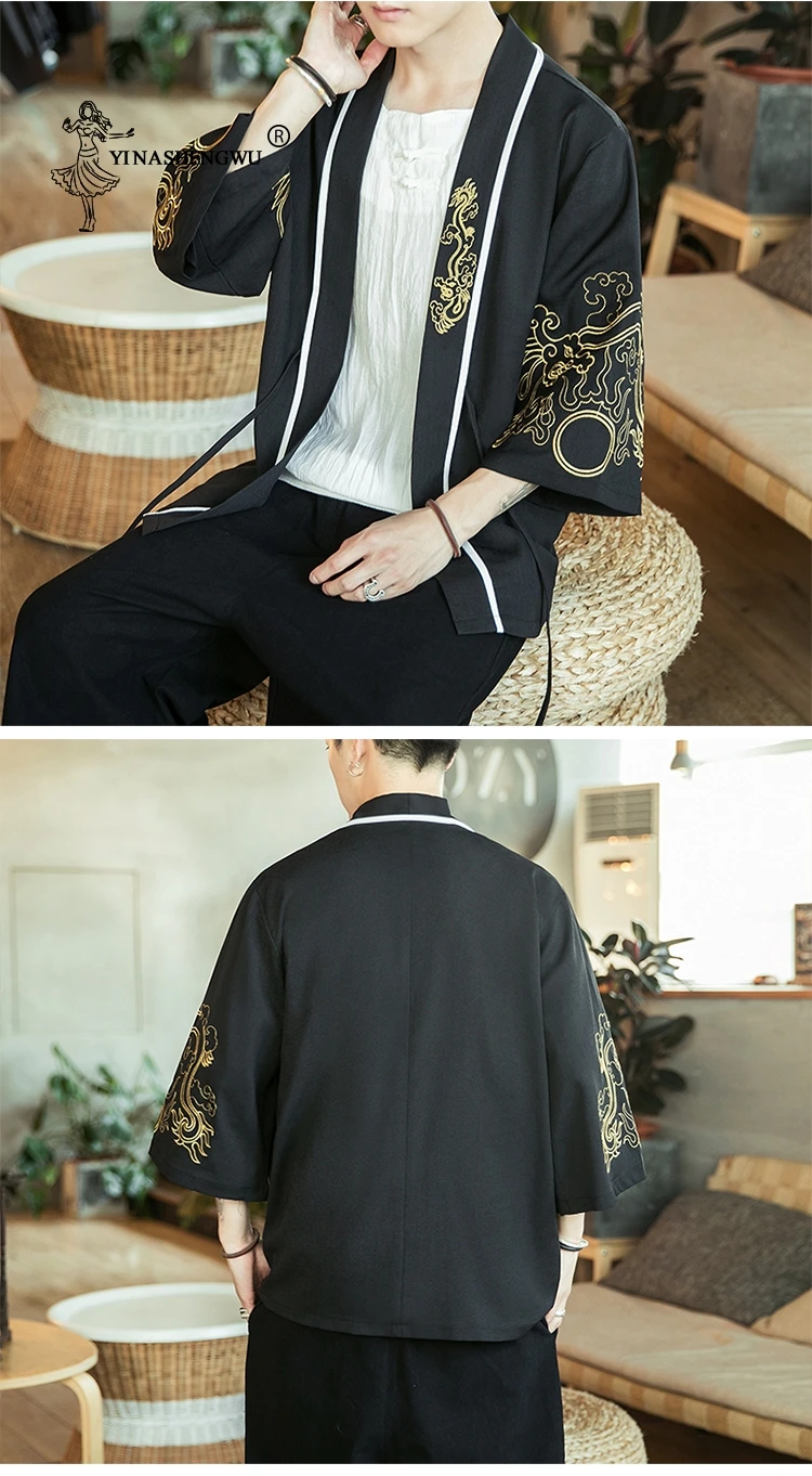 Japanese Kimono Traditional Yukata Kimono Cardigan Men Beach Thin Asian Clothes Japan Kimonos Male Fashion Casual Cardigan Shirt