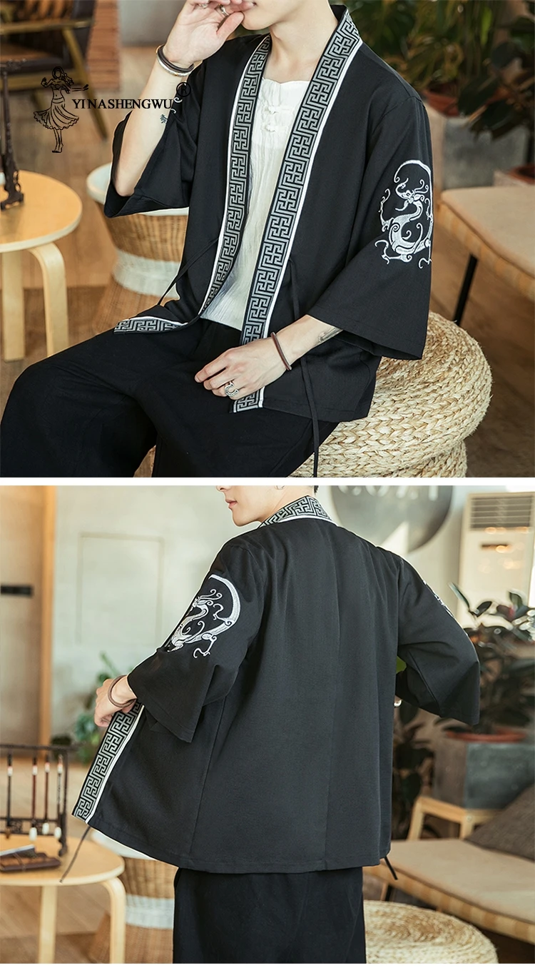 Japanese Kimono Traditional Yukata Kimono Cardigan Men Beach Thin Asian Clothes Japan Kimonos Male Fashion Casual Cardigan Shirt
