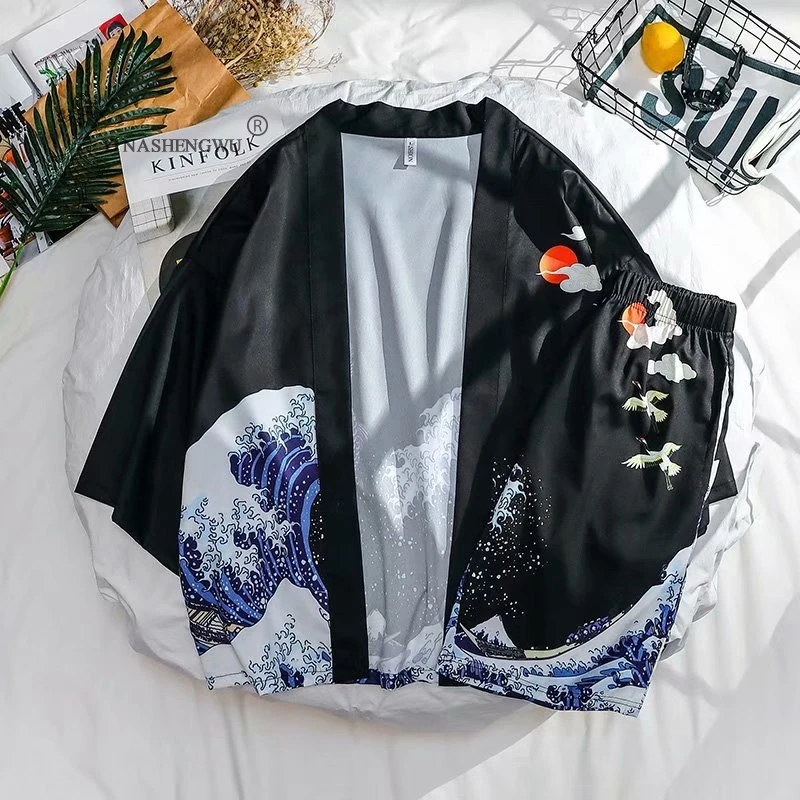 Japanese Kimono Traditional Yukata Kimono Cardigan Men Beach Thin Asian Clothes Japan Kimonos Male Fashion Casual Cardigan Shirt