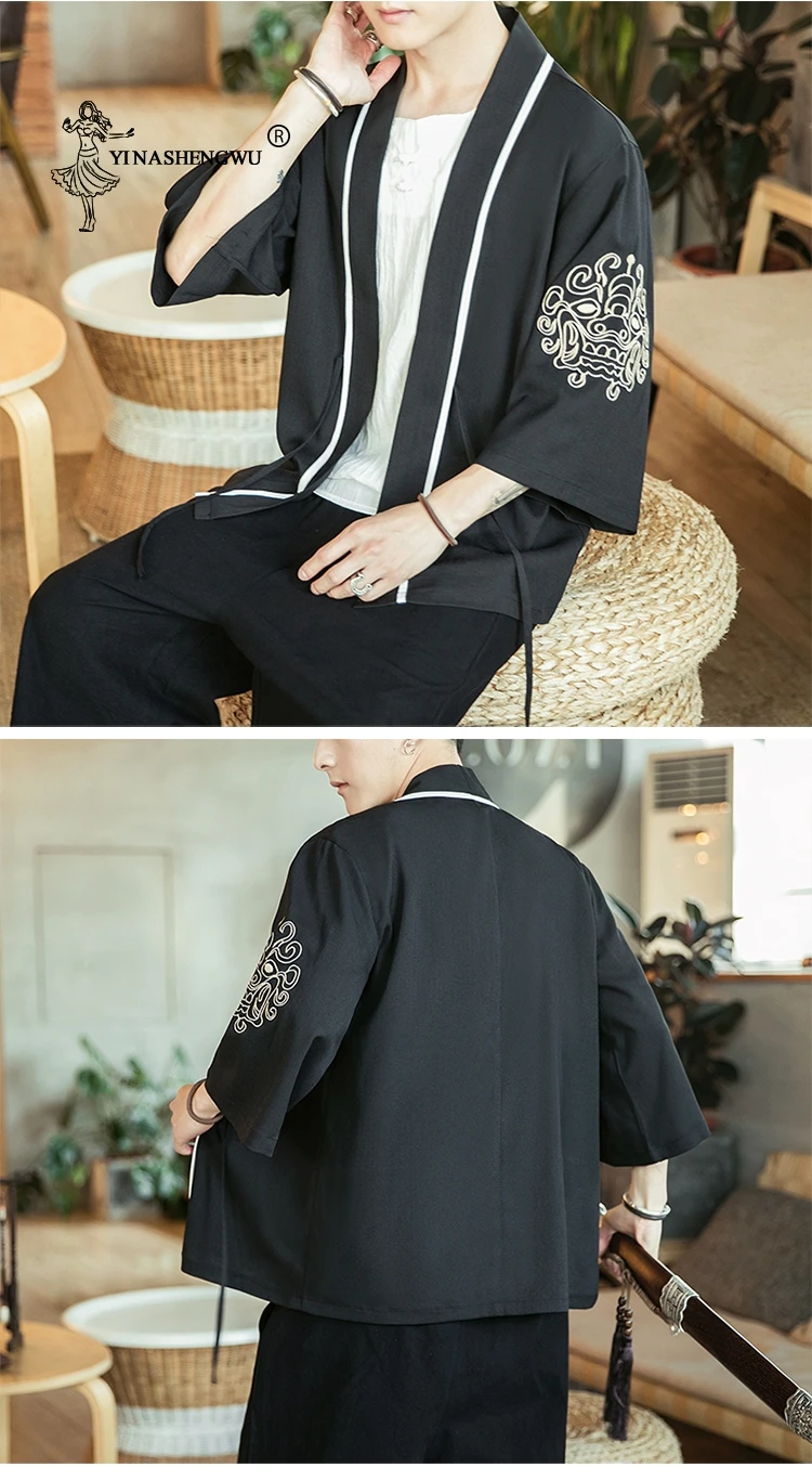 Japanese Kimono Traditional Yukata Kimono Cardigan Men Beach Thin Asian Clothes Japan Kimonos Male Fashion Casual Cardigan Shirt